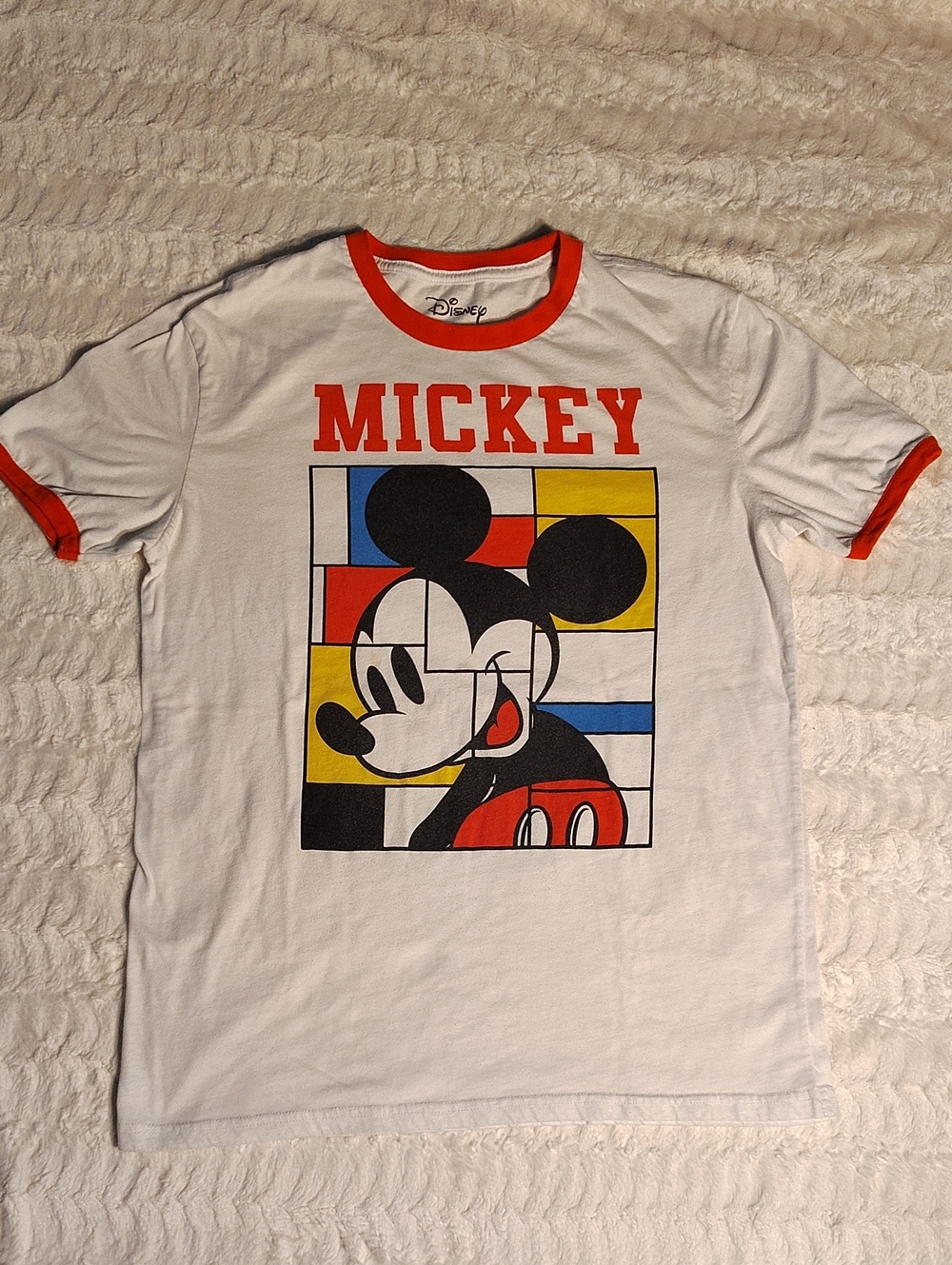 Disney White Graphic Mickey Tee with Red Trim